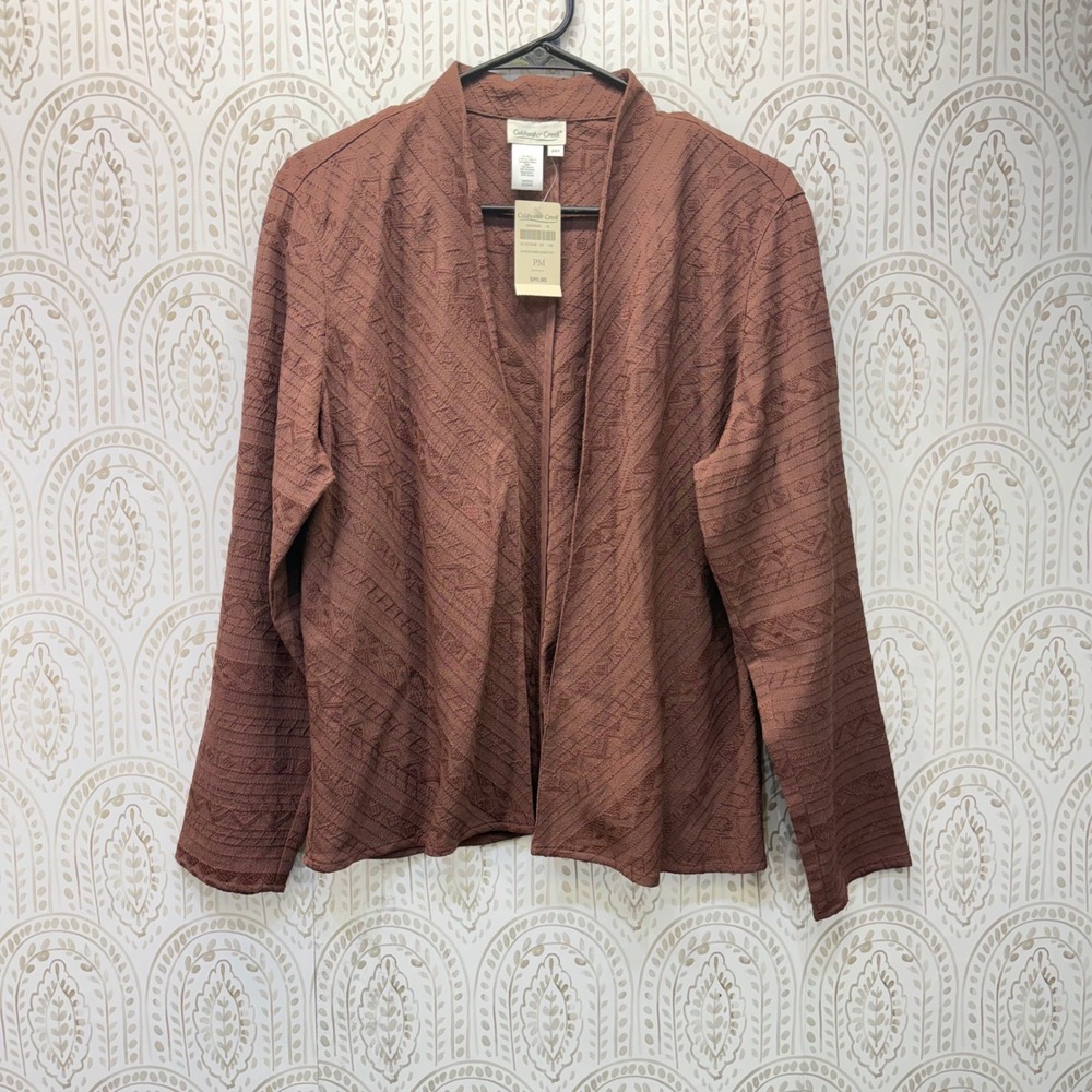 Coldwater Creek Native Emb Ghost Jacket Womens PM Brown Embroidered Open Front